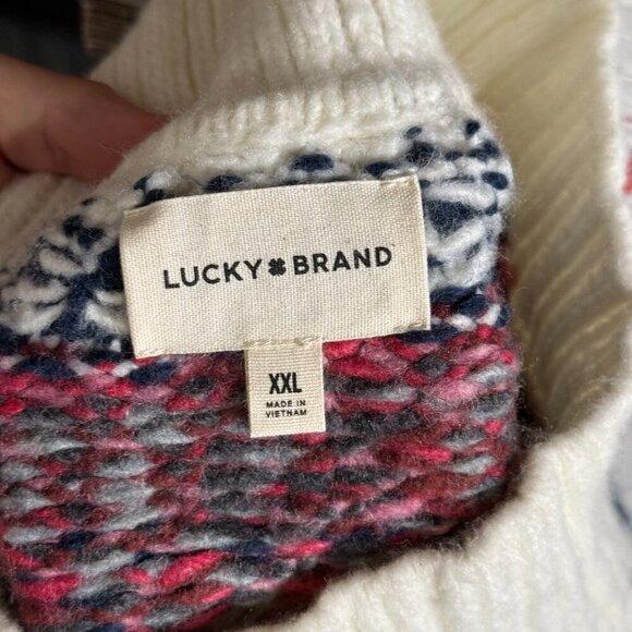 Lucky Brand Fairisle Turtleneck Sweater Wool White Red Blue Size XXL Knit - Picture 13 of 13